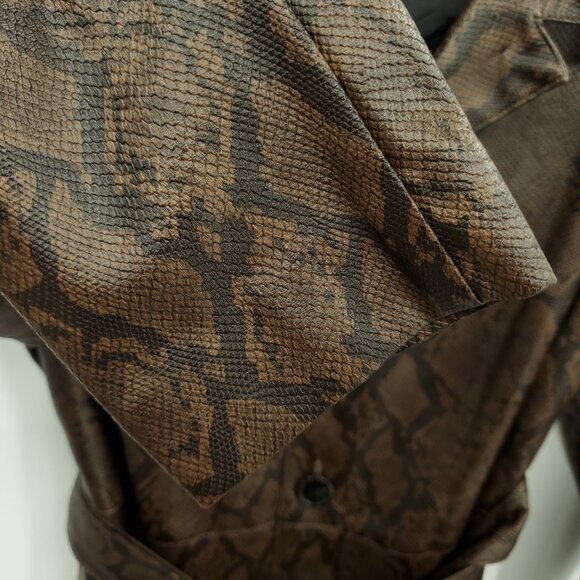 Versona Faux Snakeskin Long Line Belted Trench Coat L Brown/Black - Picture 14 of 16
